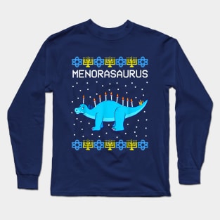Menorasaurus Rex T Rex Dinosaur Hanukkah Gift for Boys Long Sleeve T-Shirt